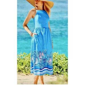 NWT $298 Lilly Pulitzer Charlese Lunar Blue A Lil Nauti Halter Midi Dress Sz 4
